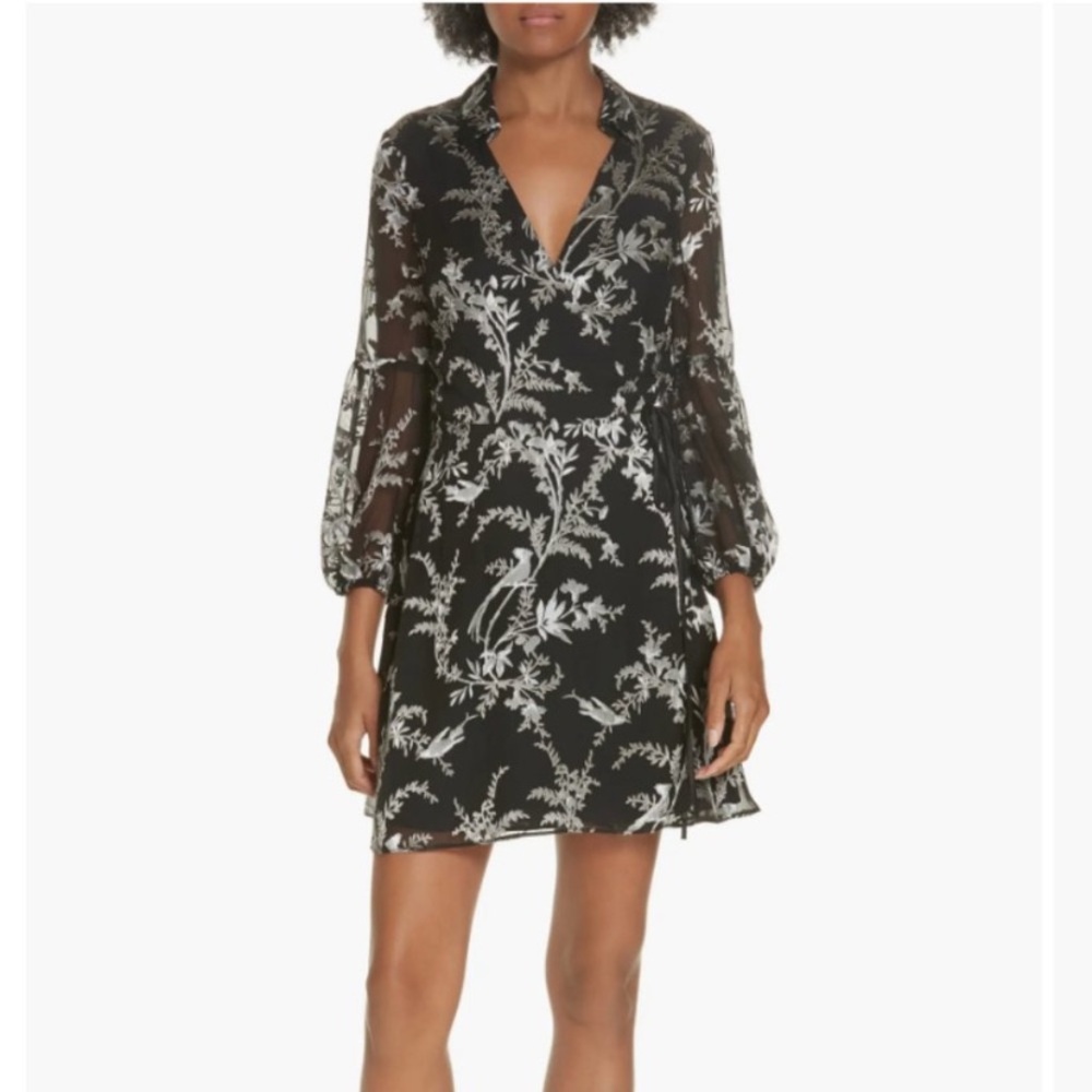 Alice + Olivia Dress Womens Size 2 Gaston Blouson Silk Wrap Velvet Burnout